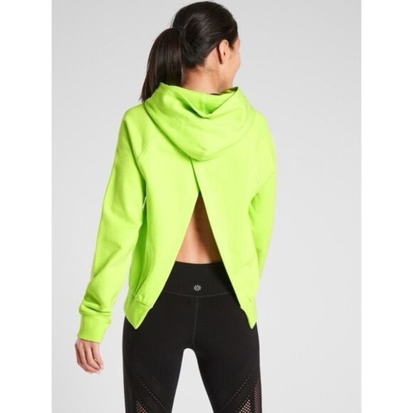 Athleta Moonrise Neon Green Hoodie Sweatshirt Size S Open Back Thick Bright Gym - Picture 12 of 12